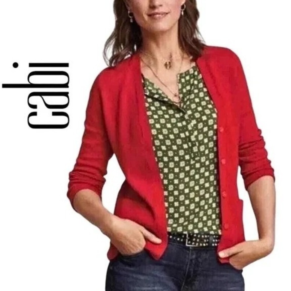 Cabi Passage Red 100% Cotton Ribbed Back Snap Front Cardigan Sweater 3888 Size M